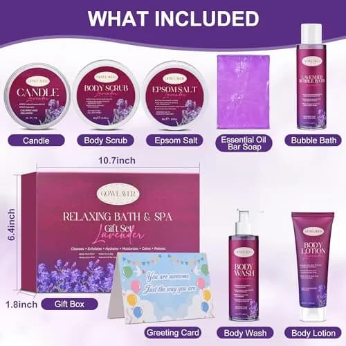 GOWLAVER Relaxing Bath & Spa Gift Set with Lavender Body Wash, Scrub, Lotion, Epsom Salt & Greeting Card | 6-Piece Set thumbnail 5