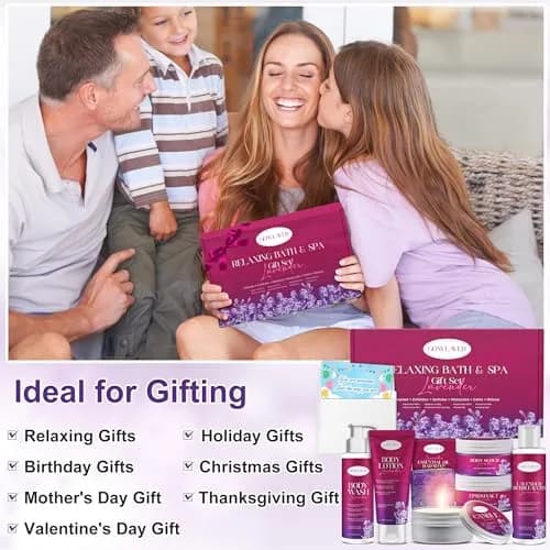 GOWLAVER Relaxing Bath & Spa Gift Set with Lavender Body Wash, Scrub, Lotion, Epsom Salt & Greeting Card | 6-Piece Set thumbnail 2