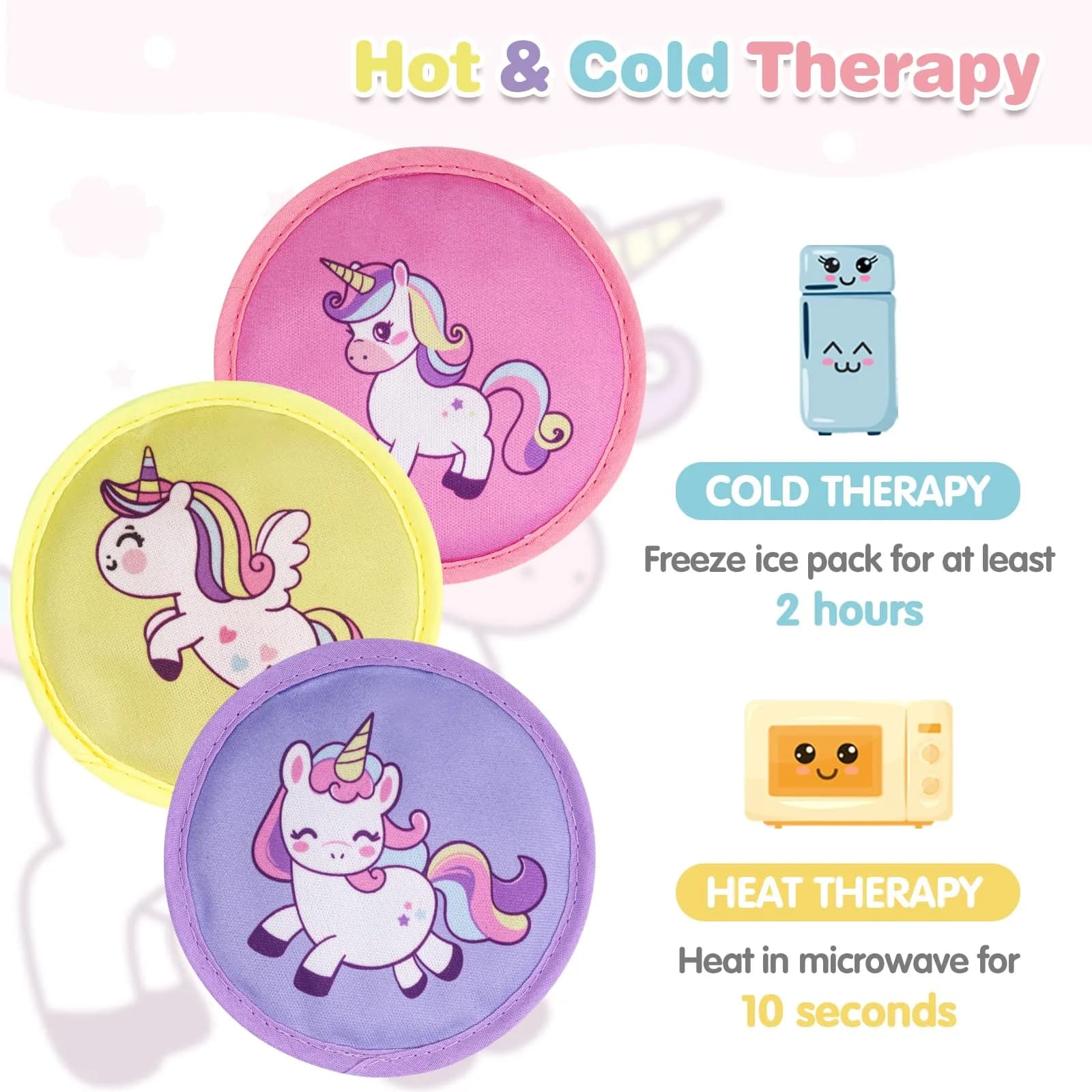 Hilph Kids Ice Packs for Boo Boos, 3 Unicorn Ice Packs with Handheld Strap & Extra Long Strap (9.9 cm Diameter) - view 7