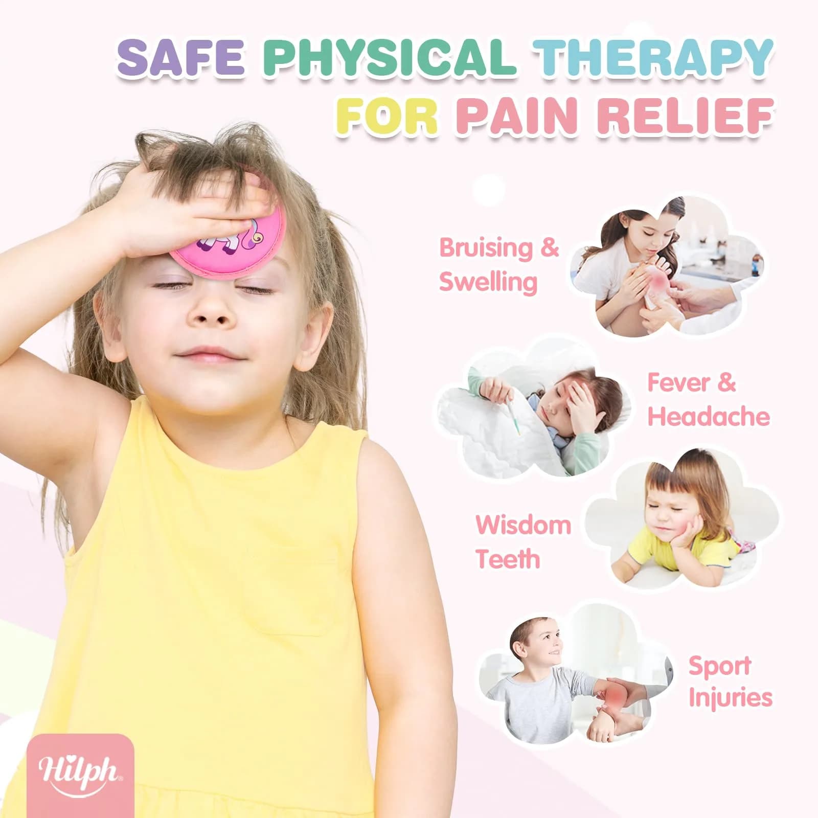 Hilph Unicorn Ice Packs 3 Count with Handheld Strap for Kids Boo Boos & Fevers - view 2