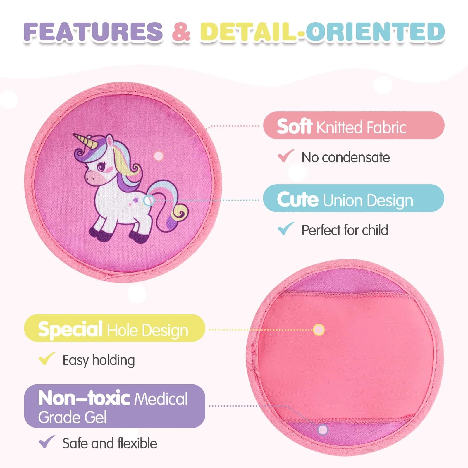 Hilph Unicorn Ice Packs 3 Count with Handheld Strap for Kids Boo Boos & Fevers - view 3