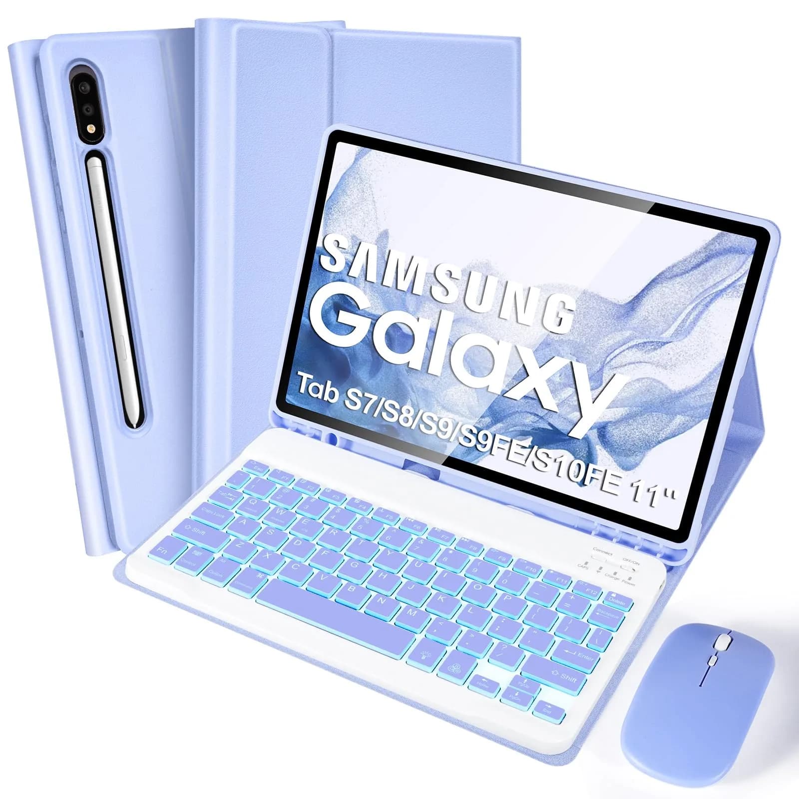 SOPPY Backlit Keyboard Case with Mouse for Samsung Galaxy Tab S10FE/S10 Lite 10.9 inch, S9FE/S9/S8/S7 11 inch, Purple — Purple
