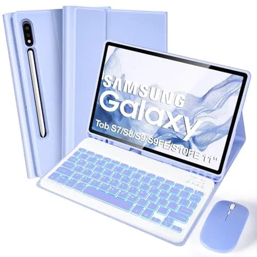 SOPPY Backlit Keyboard Case with Mouse for Samsung Galaxy Tab S10FE/S10 Lite 10.9 inch, S9FE/S9/S8/S7 11 inch, Purple thumbnail 1