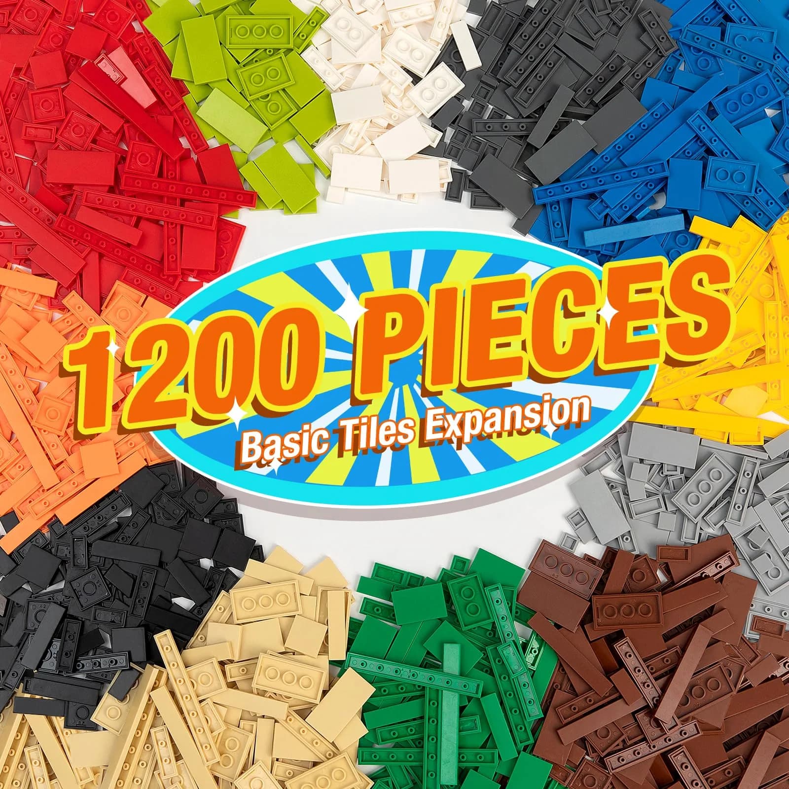 MANNIDOO Classic 1200 Piece Flat Tiles Expansion Set | Compatible with Lego, 12 Colors — Multicolored