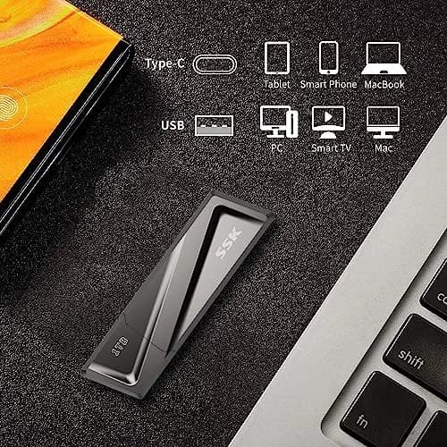 SSK 1TB USB 3.2 Gen2 Flash Drive 1024 GB (1 TB) | Ultra-High-Speed External Solid State Drive with USB-C Adapter thumbnail 4