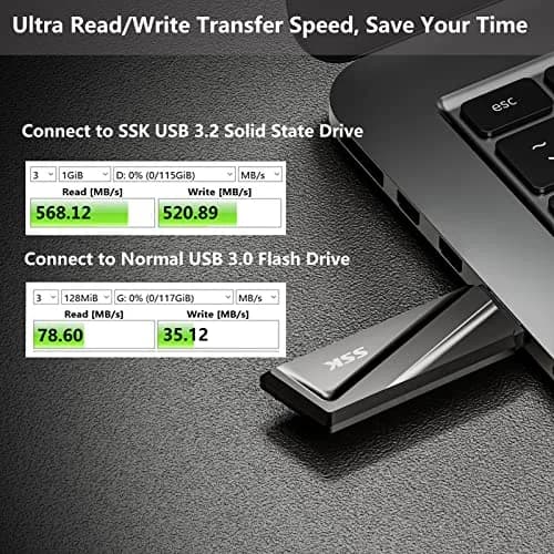 SSK 1TB USB 3.2 Gen2 Flash Drive 1024 GB (1 TB) | Ultra-High-Speed External Solid State Drive with USB-C Adapter thumbnail 3
