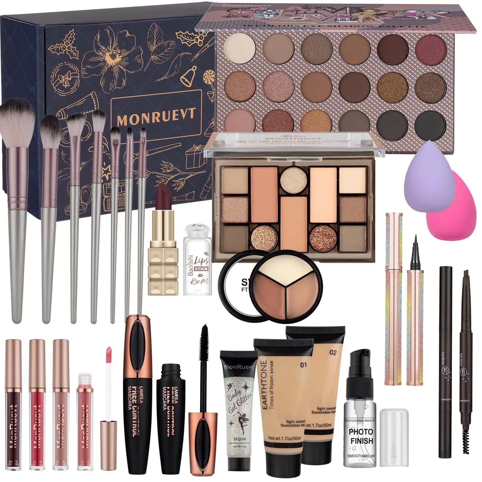 MONRUEVT All-in-One Makeup Kit for Women & Teens | Full Face Essentials with 16-Shade Palette & 8 Brushes - main product image