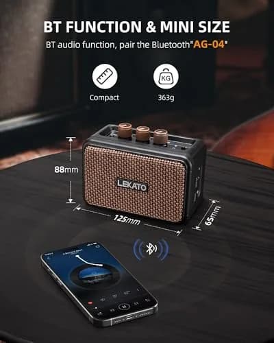 LEKATO Mini Guitar Amplifier 5W Portable Rechargeable Amp with Bluetooth & Headphone Jack | Dual Speakers Brown thumbnail 6