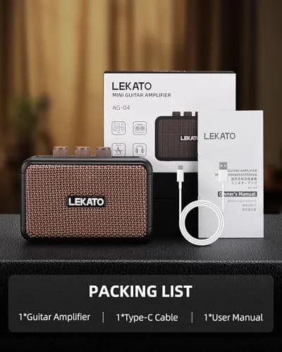 LEKATO Mini Guitar Amplifier 5W Portable Rechargeable Amp with Bluetooth & Headphone Jack | Dual Speakers Brown thumbnail 8