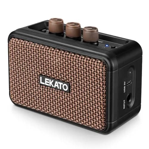 LEKATO Mini Guitar Amplifier 5W Portable Rechargeable Amp with Bluetooth & Headphone Jack | Dual Speakers Brown - main product image