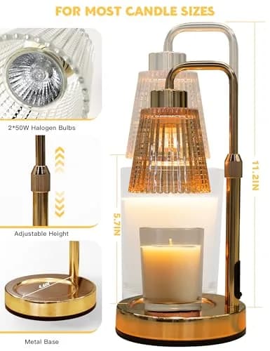 GODONLIF Gold Candle Warmer Lamp with 24h Cycle Timer, Dimmable Wax Melt Warmer thumbnail 6