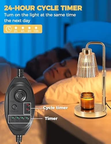 GODONLIF Gold Candle Warmer Lamp with 24h Cycle Timer, Dimmable Wax Melt Warmer thumbnail 4
