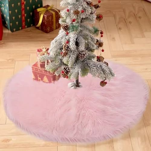 yuboo Light Pink Faux Fur Tree Skirt 91cm (36 inch) | Soft Fluffy Christmas Decor for 5-6 Ft Slim Trees thumbnail 6
