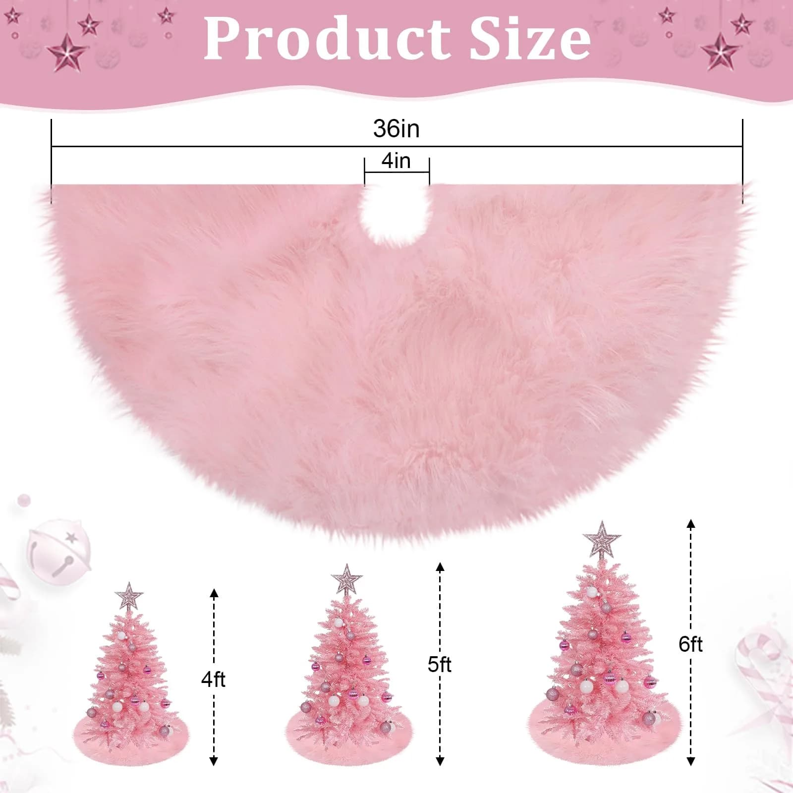 yuboo Light Pink Faux Fur Tree Skirt 91cm (36 inch) | Soft Fluffy Christmas Decor for 5-6 Ft Slim Trees - view 7