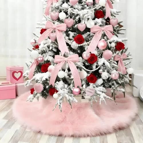 yuboo Light Pink Faux Fur Tree Skirt 91cm (36 inch) | Soft Fluffy Christmas Decor for 5-6 Ft Slim Trees thumbnail 1