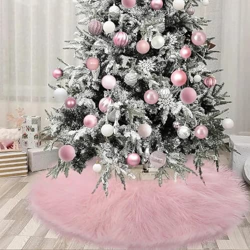 yuboo Light Pink Faux Fur Tree Skirt 91cm (36 inch) | Soft Fluffy Christmas Decor for 5-6 Ft Slim Trees thumbnail 8