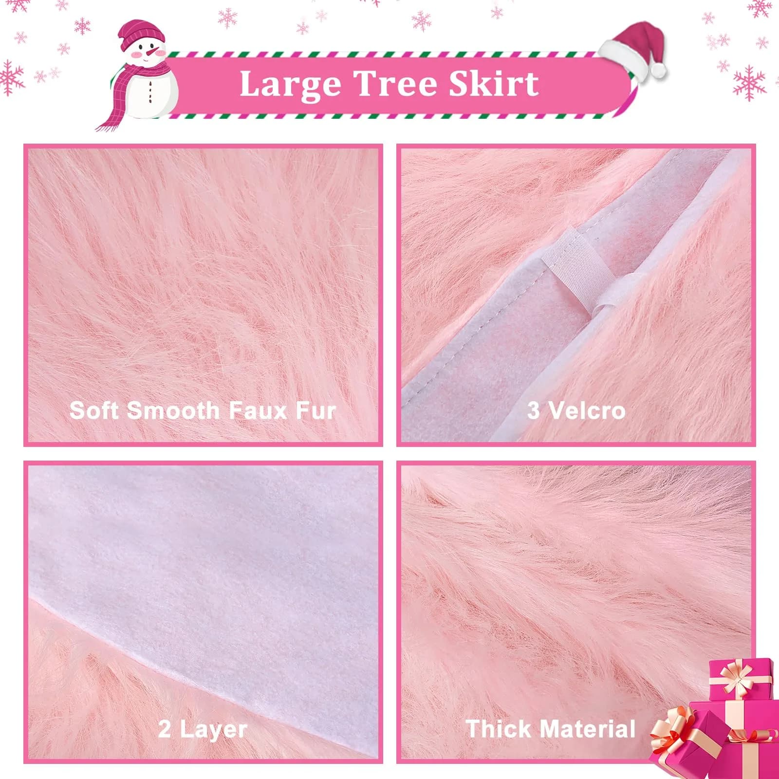 yuboo Light Pink Faux Fur Tree Skirt 91cm (36 inch) | Soft Fluffy Christmas Decor for 5-6 Ft Slim Trees - view 3