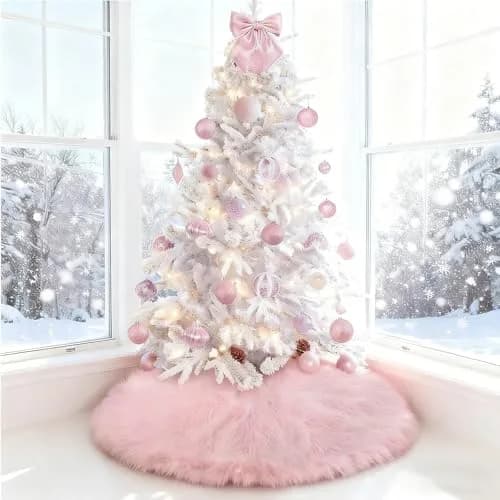 yuboo Light Pink Fur Tree Skirt 48 inch (122cm) | Pastel Pink Mother's Day Decorations for Artificial Trees 6-7 Ft thumbnail 7