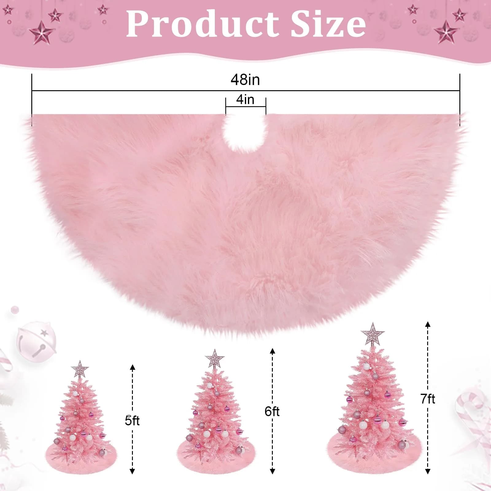 yuboo Light Pink Fur Tree Skirt 48 inch (122cm) | Pastel Pink Mother's Day Decorations for Artificial Trees 6-7 Ft - view 8