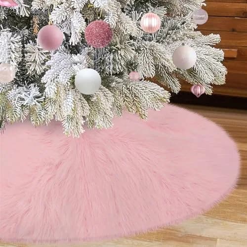 yuboo Light Pink Fur Tree Skirt 48 inch (122cm) | Pastel Pink Mother's Day Decorations for Artificial Trees 6-7 Ft thumbnail 2