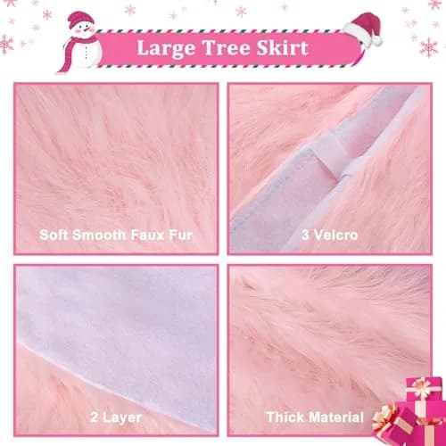 yuboo Light Pink Fur Tree Skirt 48 inch (122cm) | Pastel Pink Mother's Day Decorations for Artificial Trees 6-7 Ft thumbnail 3