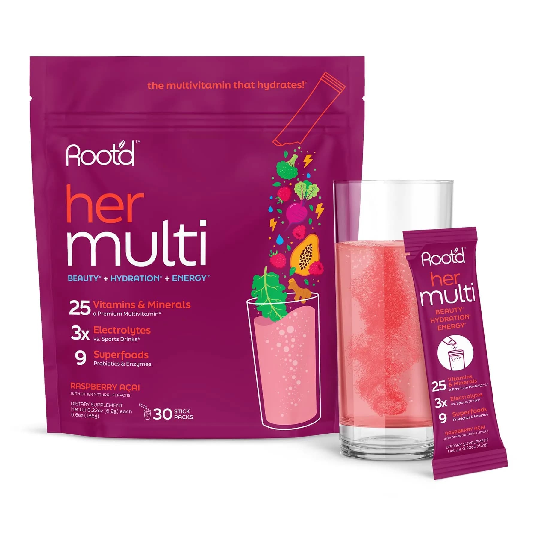 Root'd Multivitamin Powder for Women - 25 Vitamins & Minerals | 30 Count, Natural & Vegan