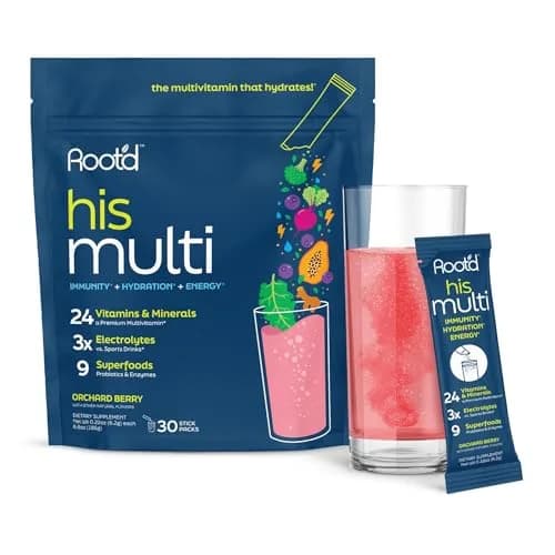 Root'd Multivitamin Powder for Men - 24 Vitamins & Minerals | 30 Count, Orchard Berry, Hydrating & Easy to Mix thumbnail 1
