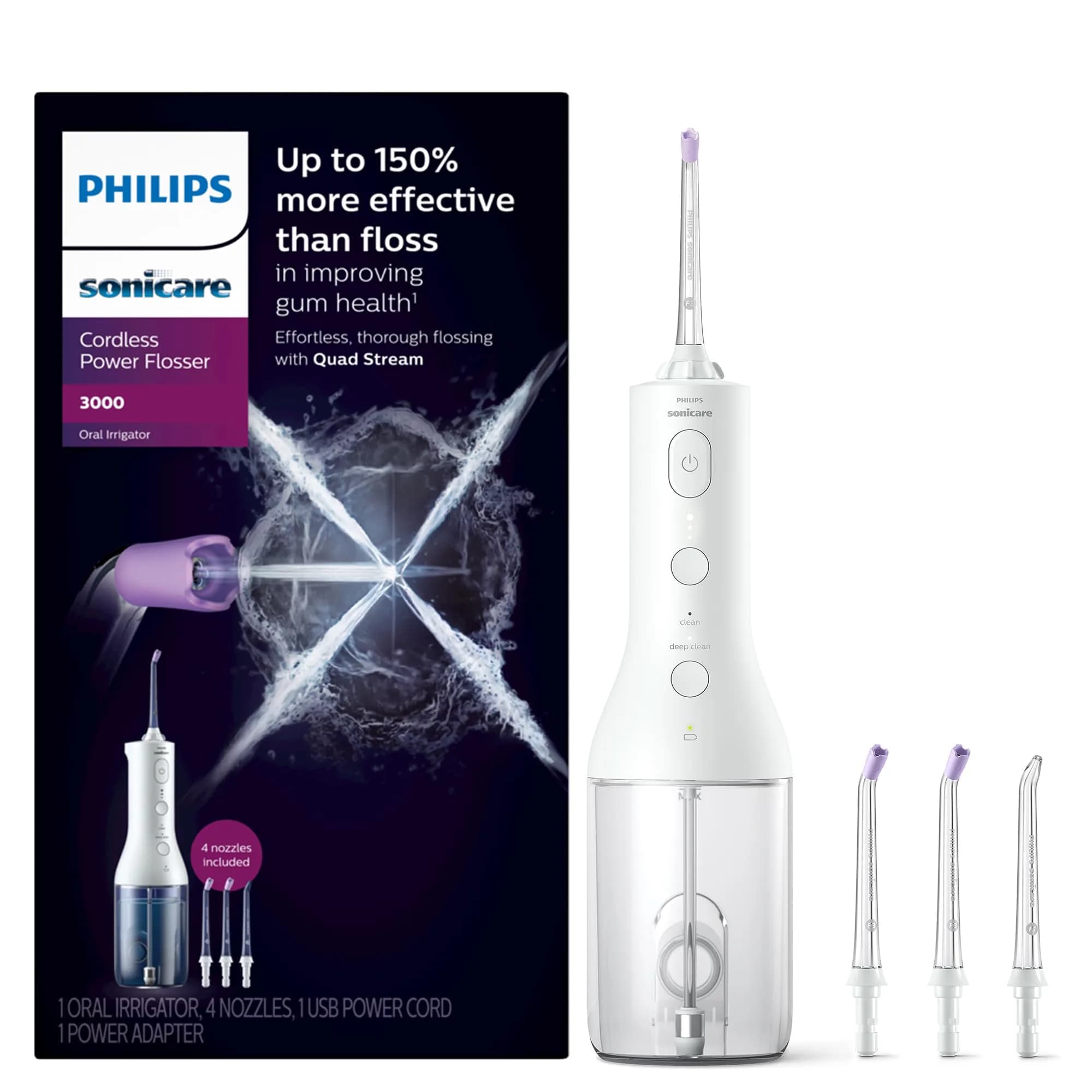 Philips Sonicare Cordless Power Flosser 3000 White with 4 Nozzles - Advanced Oral Care - main product image