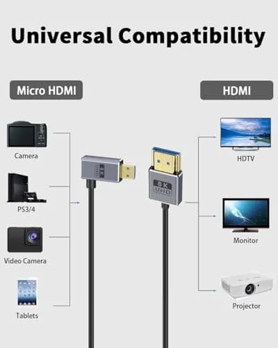 Duttek 8K Micro HDMI to HDMI Cable 30cm (1FT) | Right Angle Micro HDMI Male to HDMI Male Adapter Cable thumbnail 6