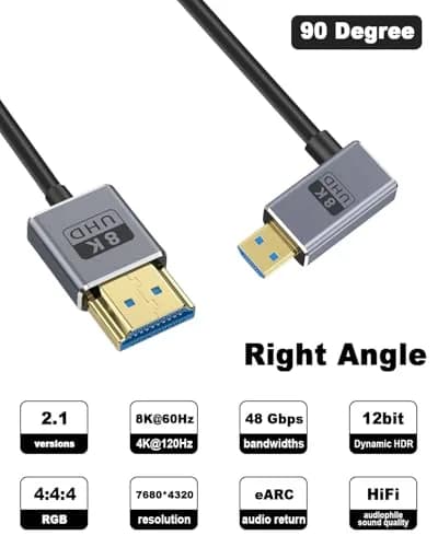 Duttek 8K Micro HDMI to HDMI Cable 30cm (1FT) | Right Angle Micro HDMI Male to HDMI Male Adapter Cable thumbnail 2