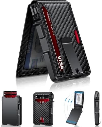 ZALVEX Minimalist RFID Blocking Pop-Up Wallet for Men, Carbon Fiber & Aluminum, 12+ Cards Capacity thumbnail 1