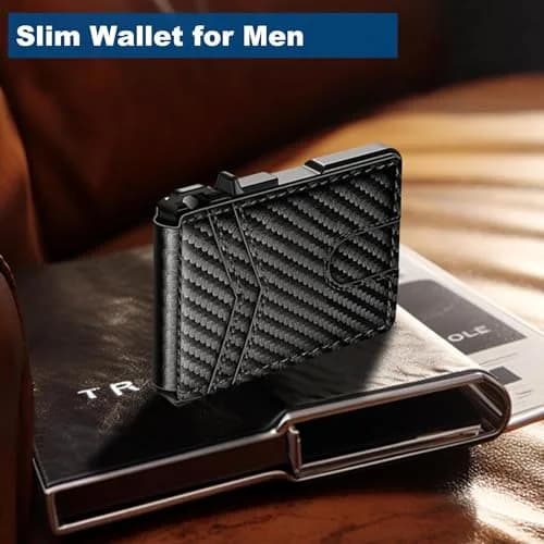 ZALVEX Minimalist RFID Blocking Pop-Up Wallet for Men, Carbon Fiber & Aluminum, 12+ Cards Capacity thumbnail 2