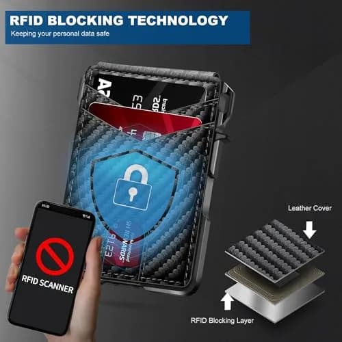 ZALVEX Minimalist RFID Blocking Pop-Up Wallet for Men, Carbon Fiber & Aluminum, 12+ Cards Capacity thumbnail 4