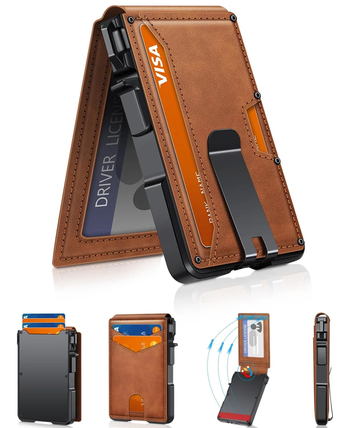 ZALVEX Wallet for Men Slim RFID Blocking 9-13 Cards | Compact & Durable Aluminum — Brown
