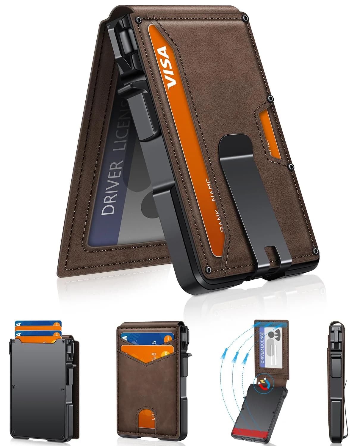 ZALVEX Wallet for Men, Minimalist RFID Bifold, Slim Compact 9-13 Cards | Flap Closure — Coffee Brown