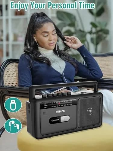 WIITHINK WTB-777 Portable Cassette Player Boombox with Bluetooth, USB, Recorder & AM/FM Radio | 9.8 x 3 x 5.1 inches thumbnail 5