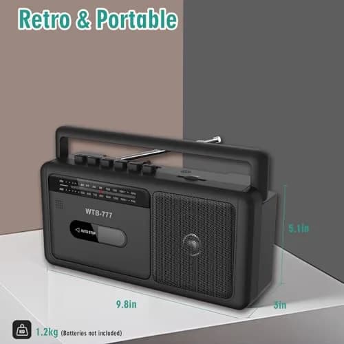 WIITHINK WTB-777 Portable Cassette Player Boombox with Bluetooth, USB, Recorder & AM/FM Radio | 9.8 x 3 x 5.1 inches thumbnail 7