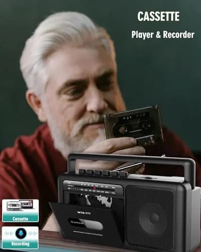 WIITHINK WTB-777 Portable Cassette Player Boombox with Bluetooth, USB, Recorder & AM/FM Radio | 9.8 x 3 x 5.1 inches thumbnail 3