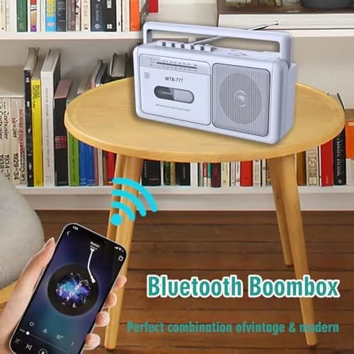 WIITHINK Cassette Tape Player and Recorder Boombox with Bluetooth, AM/FM Radio, USB, White | Portable Retro Audio Player thumbnail 4