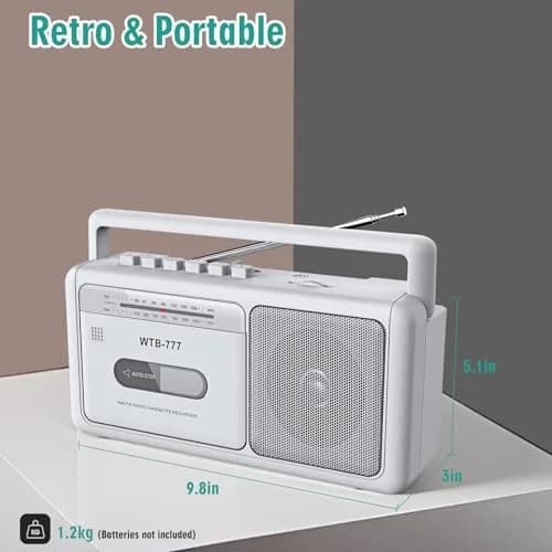 WIITHINK Cassette Tape Player and Recorder Boombox with Bluetooth, AM/FM Radio, USB, White | Portable Retro Audio Player thumbnail 7