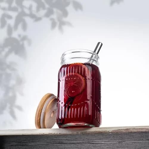 Amzcku 32oz Mason Jars with Bamboo Lids & Steel Straws | Vintage Wide Mouth Quart Cups thumbnail 7
