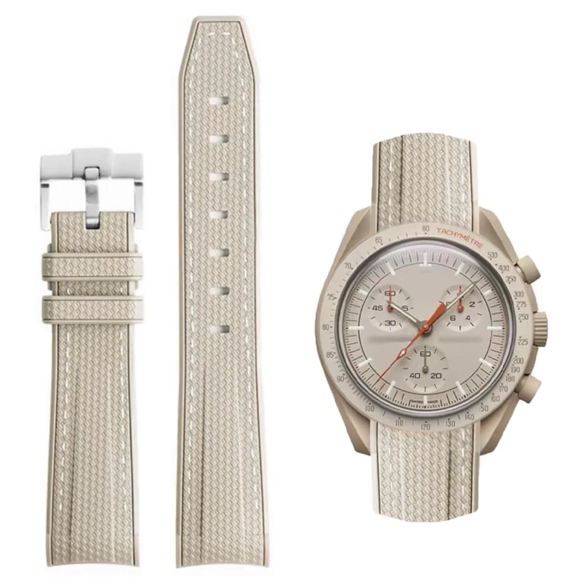 HEYOZURY 20mm Rubber Watch Band for Omega X Swatch Moonswatch | Beige — Beige