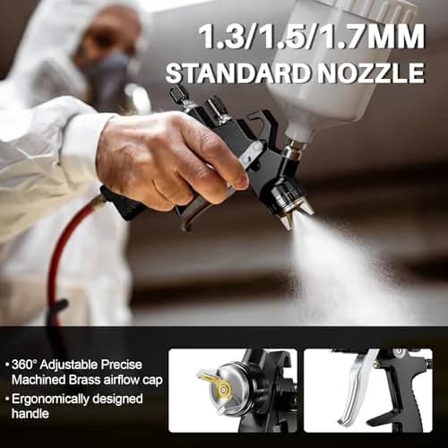 GATTLELIC LVLP Black Air Spray Gun Premium Kit with 1.3/1.5/1.7mm Nozzles & Air Regulator | Automotive Paint Sprayer for Cars & House DIY thumbnail 2