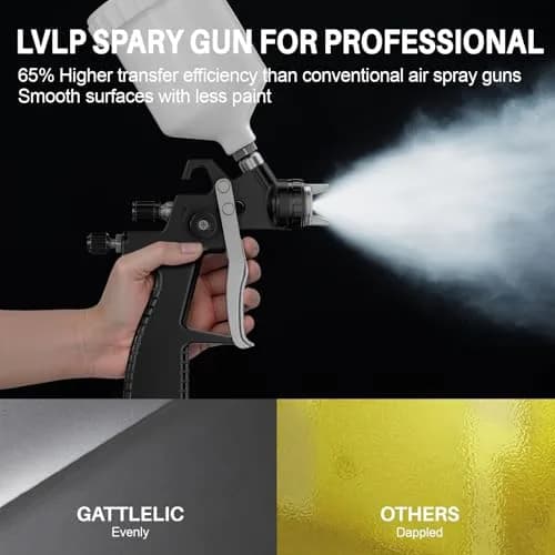 GATTLELIC LVLP Black Air Spray Gun Premium Kit with 1.3/1.5/1.7mm Nozzles & Air Regulator | Automotive Paint Sprayer for Cars & House DIY thumbnail 3