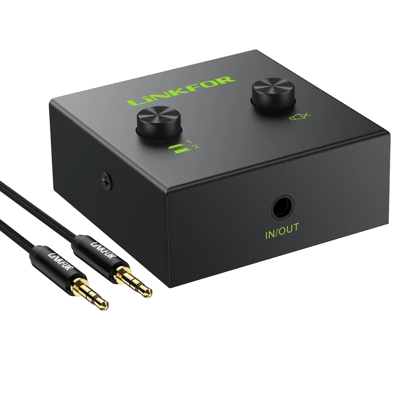 LiNKFOR 2 x 1/1 x 2 3.5mm Stereo Audio Switch Audio Switcher | Mute Button, No Power Needed
