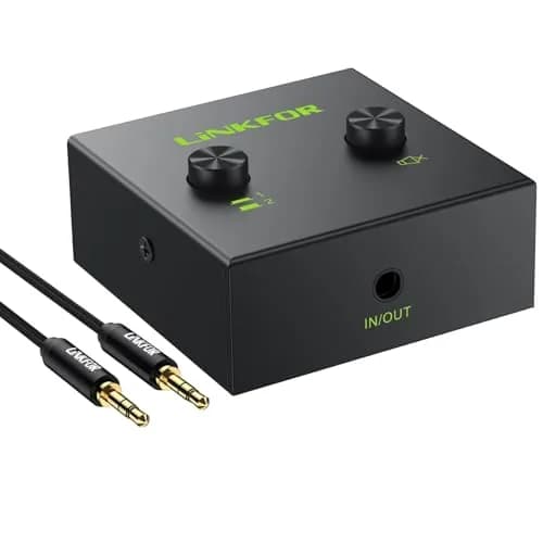 LiNKFOR 2 x 1/1 x 2 3.5mm Stereo Audio Switch Audio Switcher | Mute Button, No Power Needed thumbnail 1