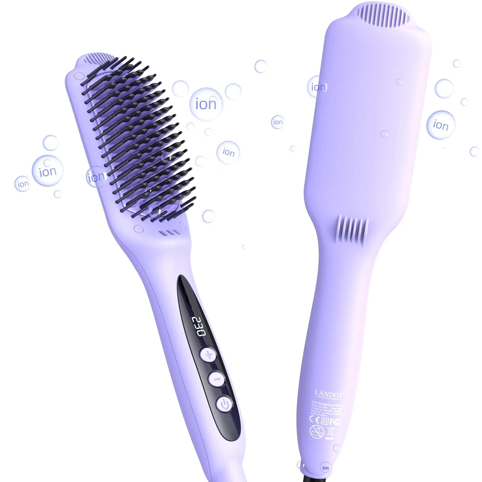 LANDOT Hair Straightener Brush for Women, Dual Voltage | Nourishing Ionic & Keratin Care (70-120 chars) — Purple Straightening Brush