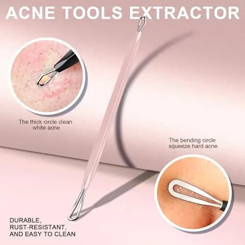 Teenitor Blackhead & Blemish Remover Kit | 2-in-1 Stainless Steel Tools for Face, Pink thumbnail 4