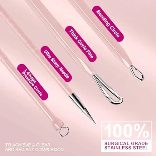 Teenitor Blackhead & Blemish Remover Kit | 2-in-1 Stainless Steel Tools for Face, Pink thumbnail 5