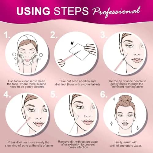 Teenitor Blackhead & Blemish Remover Kit | 2-in-1 Stainless Steel Tools for Face, Pink thumbnail 7
